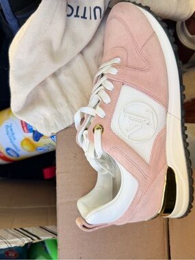 Louis Vuitton Pink Suede & White Mesh Sneaker with Gold Accent